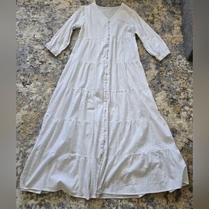 White Long Sleeve Peasent Maxi Dress